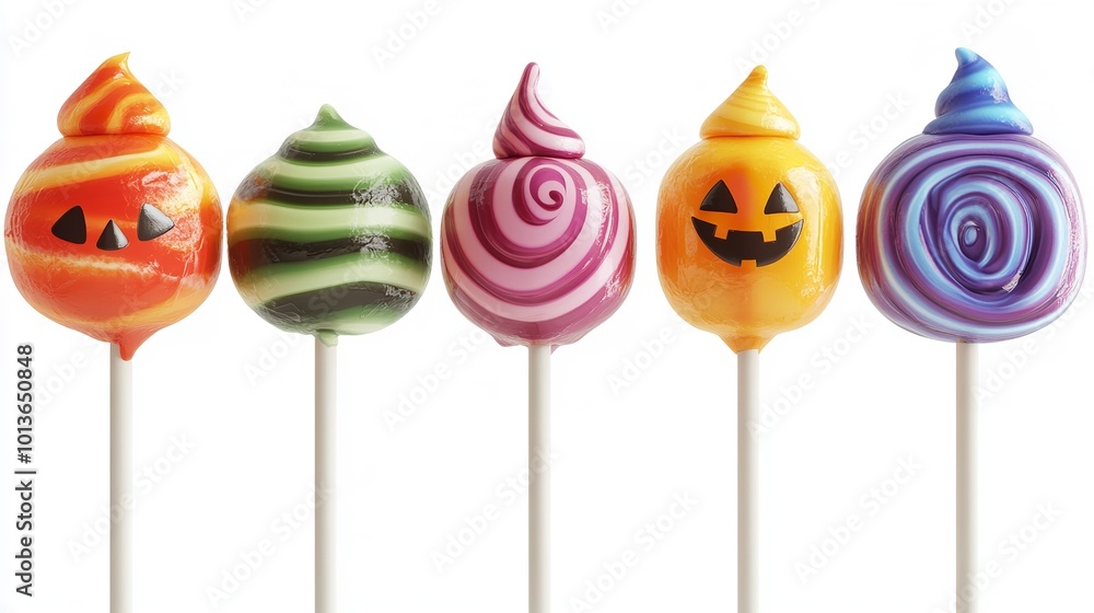 Colorful Halloween Lollipops in 3D Feature Colorful Halloween Lollipops in 3D Feature