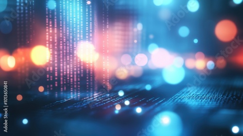 Wallpaper Mural Futuristic technology background with glowing lines and bokeh effect Torontodigital.ca