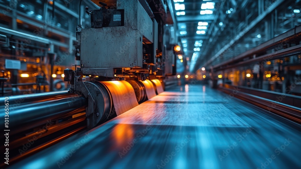 Naklejka premium High-Tech Manufacturing Facility with Advanced Machinery in Motion