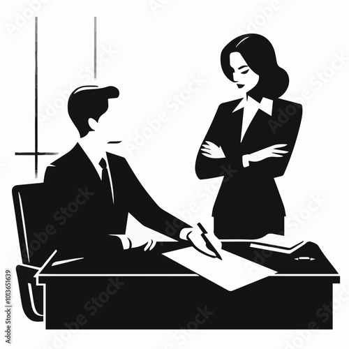 Businesswomen at the negotiating table in the company office, vector illustration
