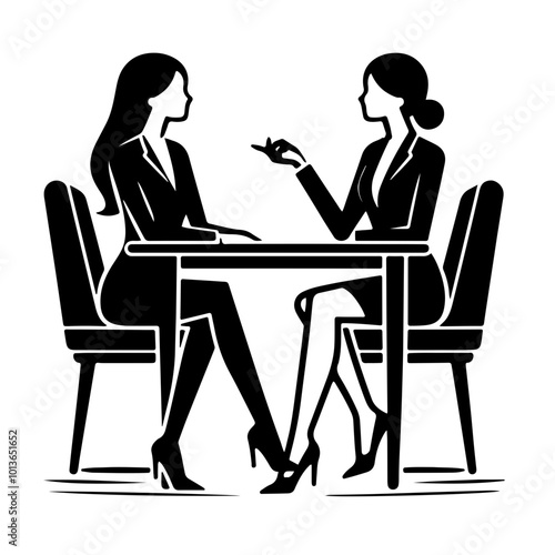 Businesswomen at the negotiating table in the company office, vector illustration