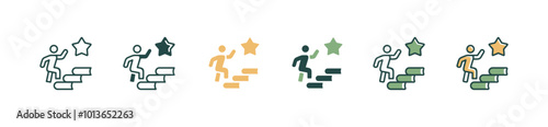 people reaching star book stairs icon set education goal student success achievement knowledge progress vector illustration