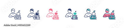 student read book icon set education school people study literature learning vector business academy teacher books stack with apple signs illustration