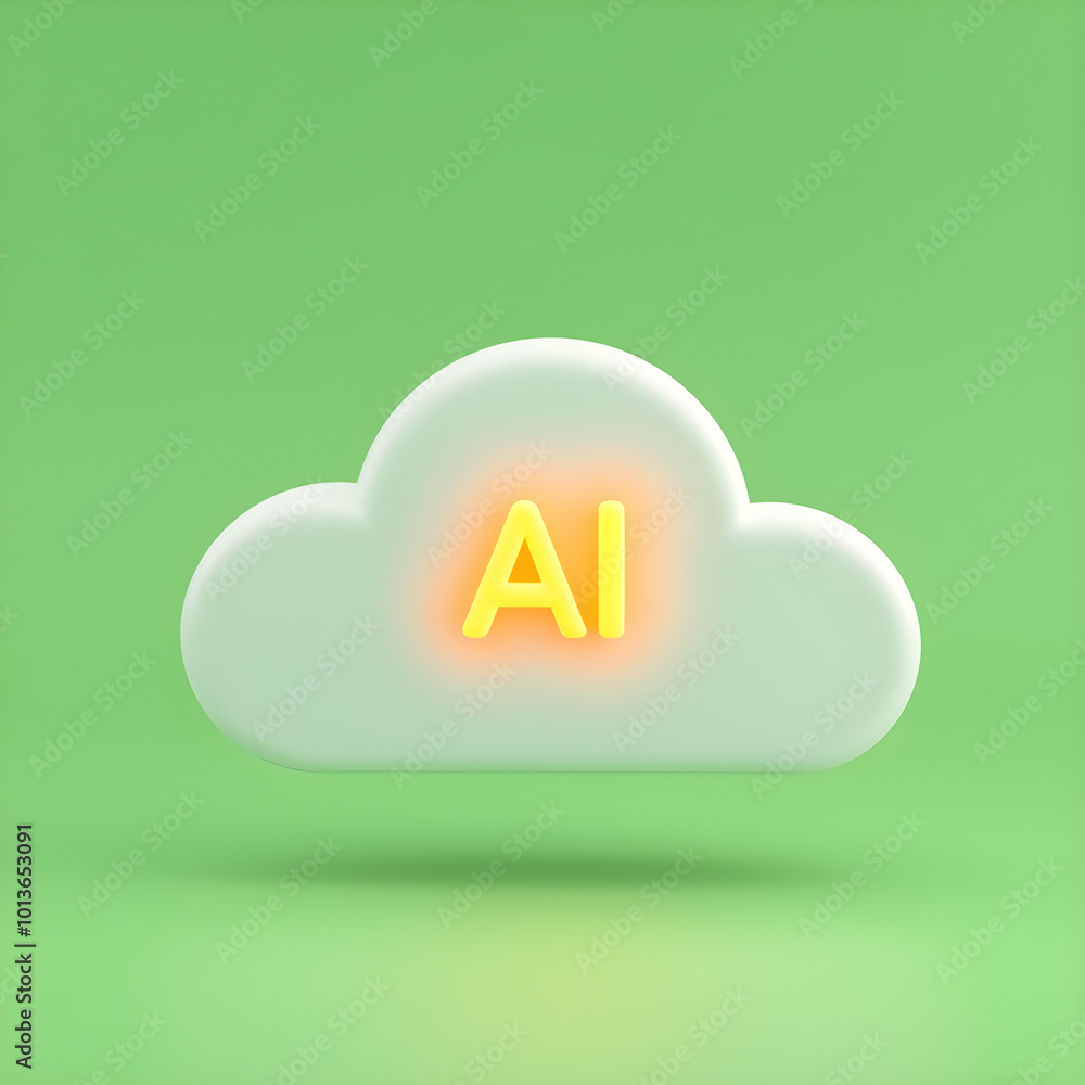 Cloud services icon with ai growing on green background 3d render concept for business front view. Generative AI Cloud services icon with ai growing on green background 3d render concept for business front view. Generative AI
