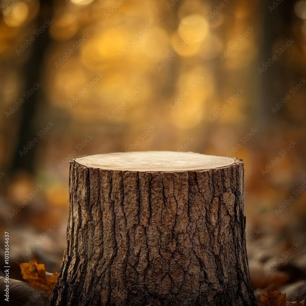 Tree stump in autumn forest with bokeh background and copy space Tree stump in autumn forest with bokeh background and copy space