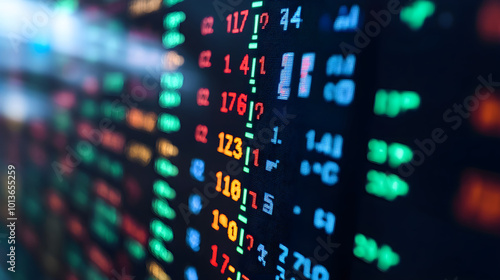 Digital stock market data displays glowing numbers and trends