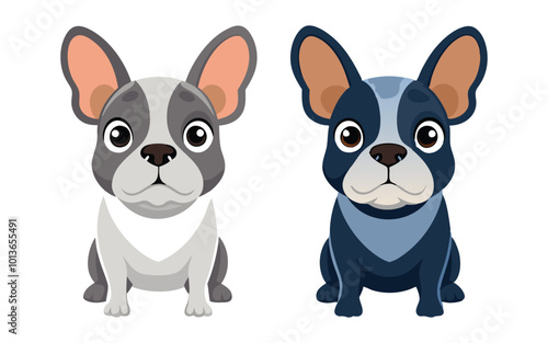 Adorable French Bulldogs in different Color Variations Vector Illustration