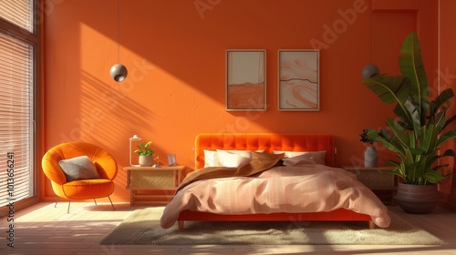 Wallpaper Mural Cozy minimalist bedroom interior in orange AI generated image Torontodigital.ca