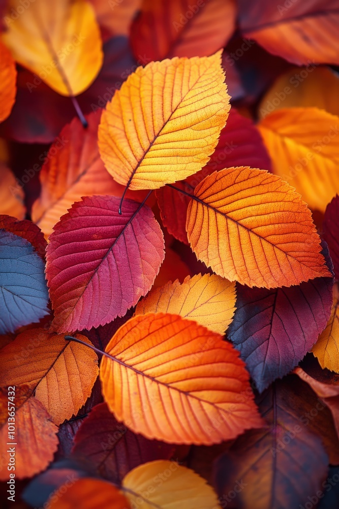 A close-up of a vibrant pile of autumn leaves in rich oranges and deep reds A close-up of a vibrant pile of autumn leaves in rich oranges and deep reds