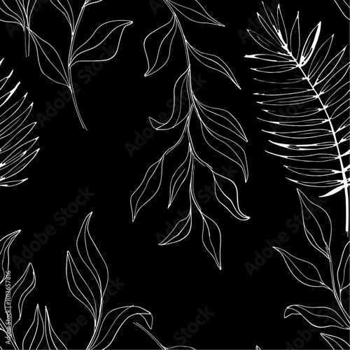 seamless pattern outline tropical  foliage