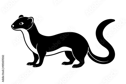  Ermine Small Sleek Weasel in a Standing Posture Silhouette Vector Illustration