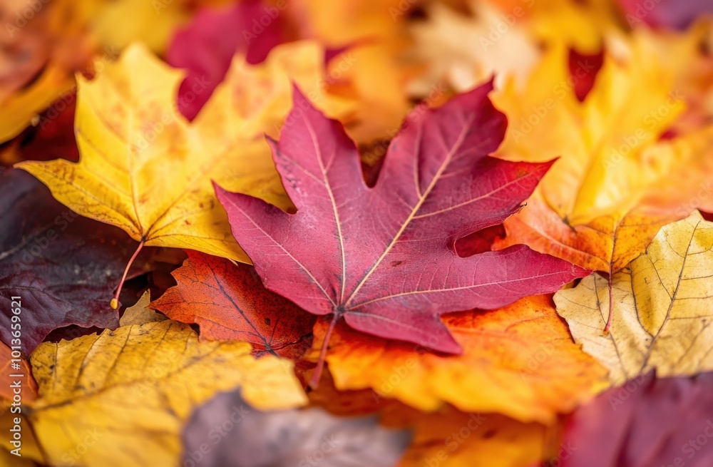 A vibrant collection of autumn leaves in shades of red, yellow, and orange on the ground A vibrant collection of autumn leaves in shades of red, yellow, and orange on the ground