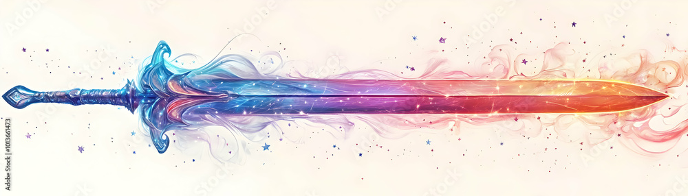Holographic sword and star floating with copy space concept as A dynamic image featuring a holographic sword and star floating in mid air isolated on a white background. The design includes ample copy Holographic sword and star floating with copy space concept as A dynamic image featuring a holographic sword and star floating in mid air isolated on a white background. The design includes ample copy