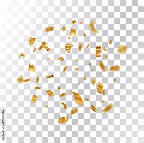 Golden confetti. Explosion of gold ribbon particles.