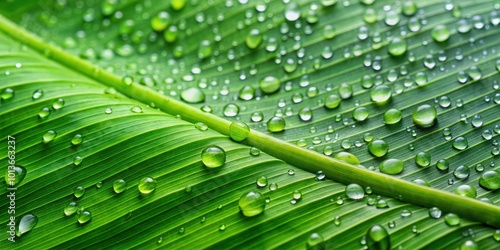 Freshness and natural beauty of water drops on a tropical banana leaf, tropical, banana leaf, water drops, freshness, natural