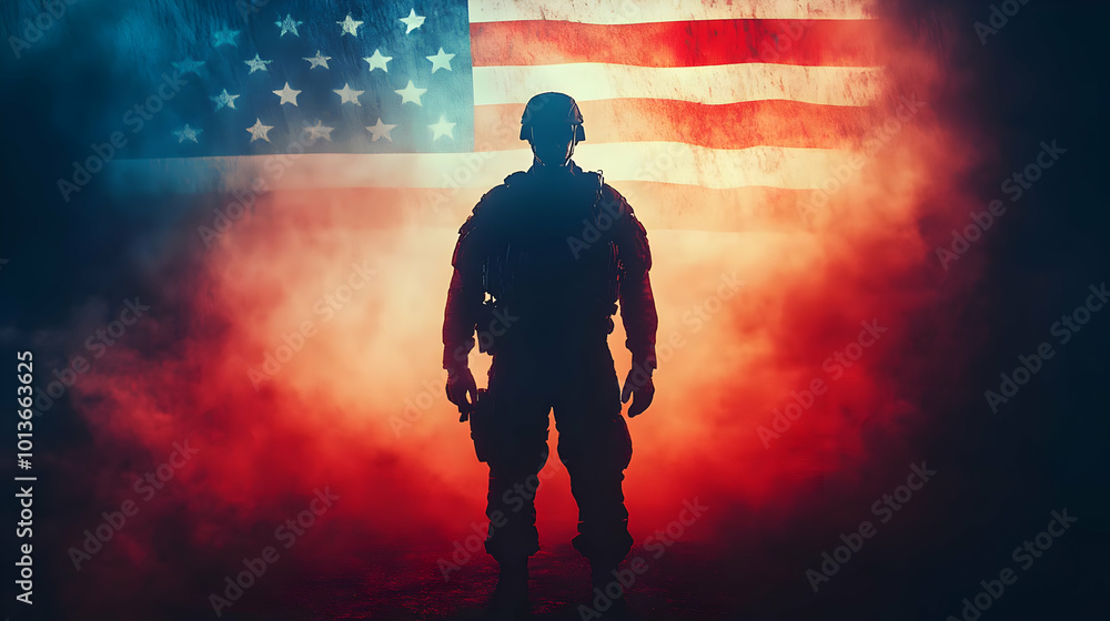 3D Veterans Day Tribute: Glowing Abstract Soldier and American Flag - Digital Art Capturing Courage and Dedication in a Striking Medium Shot Banner 3D Veterans Day Tribute: Glowing Abstract Soldier and American Flag - Digital Art Capturing Courage and Dedication in a Striking Medium Shot Banner