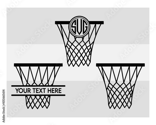 Basketball Hoop Monogram SVG Silhouette Bundle, Basketball Hoop Silhouette, basketball Net, Sports Svg, Basketball Hoop With Ball, Ball Svg, Basketball Png, Basketball Svg Images, Cut Files