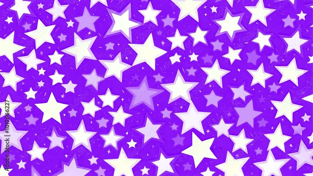 Stop motion loop cartoon animation, purple background with white stars in different sizes, abstract dreamy night background Stop motion loop cartoon animation, purple background with white stars in different sizes, abstract dreamy night background