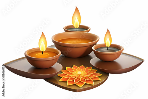 Flat Glossy Diwali Diyas on a Pathway with Glowing Flower Petals for a Serene Festive Background - Peaceful Vector Illustration Celebrating Diwali's Joy and Calm photo