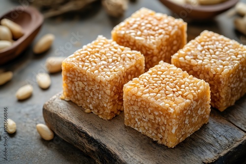 Experience the Tradition of Til Bhugga A Punjabi Winter Delight.Indulge in the exquisite taste of Til Bhugga, a traditional Punjabi mithai that combines roasted sesame seeds with mava and jaggery. photo