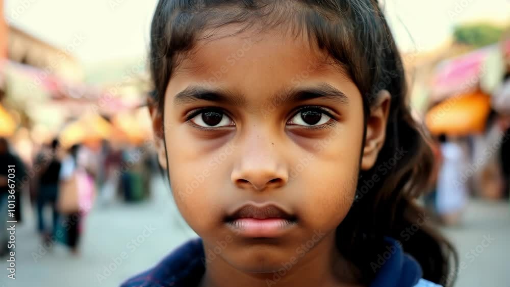 Expressive young girl with thoughtful look in urban setting Expressive young girl with thoughtful look in urban setting