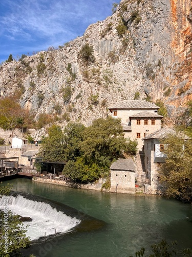 Chuch in the mountains by the river  photo