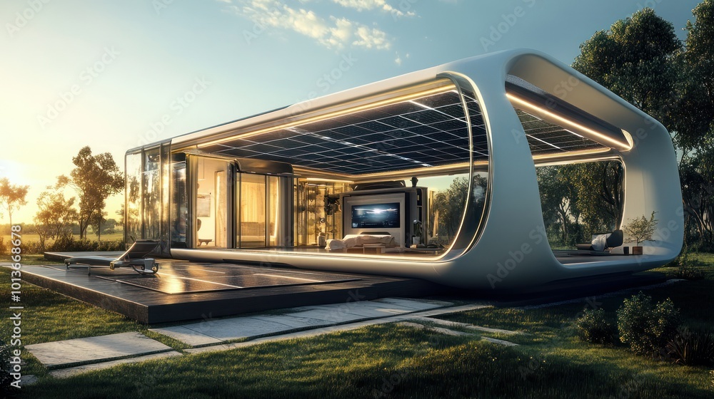 Modern Futuristic Home with Solar Panels and a Glass Facade Modern Futuristic Home with Solar Panels and a Glass Facade