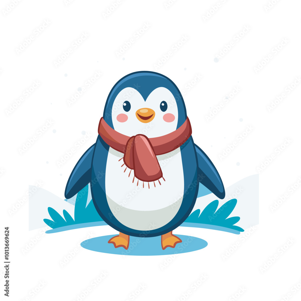 Fototapeta premium penguin on snow cartoon Vector illustration