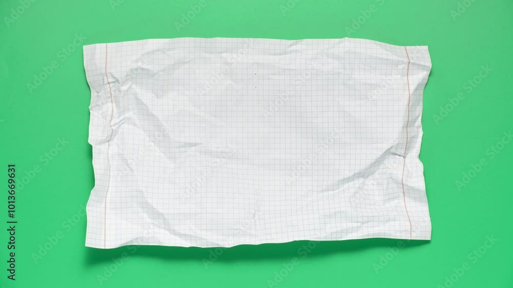 Stop motion animation of crumpled paper on a green background. Stop motion animation of crumpled paper on a green background.