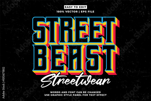 Streetwear retro vintage editable text effect for t-shirt design, urban street wear editable font vector style