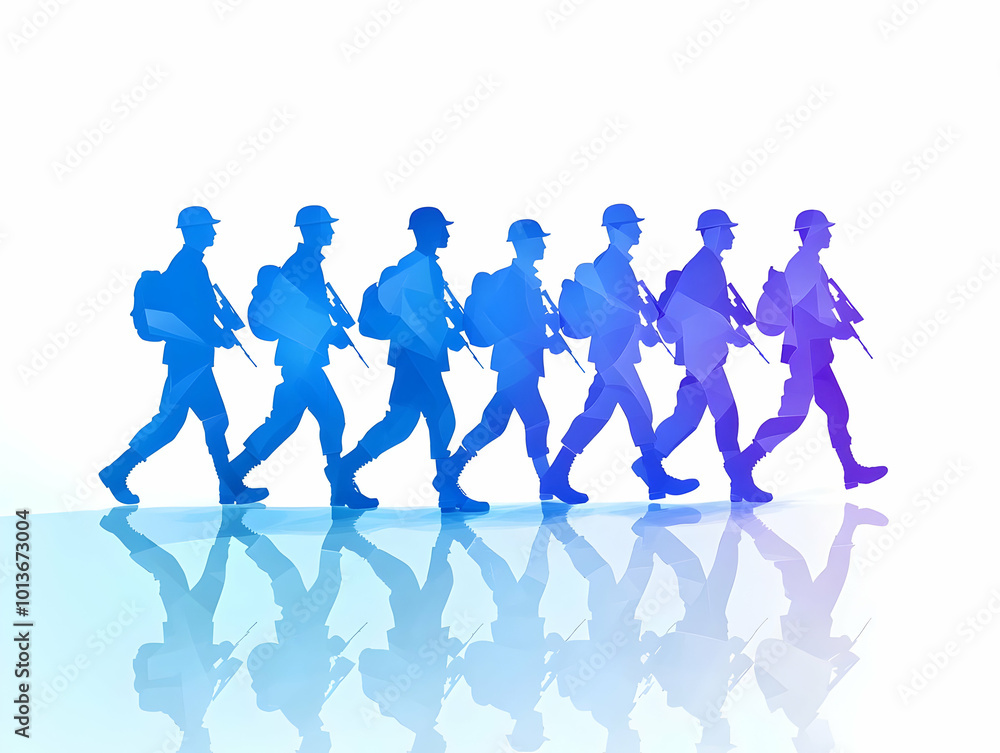 Flat Glossy Background with Silhouette of Marching Soldiers Symbolizing Strength and Solidarity for Hari Pahlawan - Modern Vector Design for Banners Flat Glossy Background with Silhouette of Marching Soldiers Symbolizing Strength and Solidarity for Hari Pahlawan - Modern Vector Design for Banners
