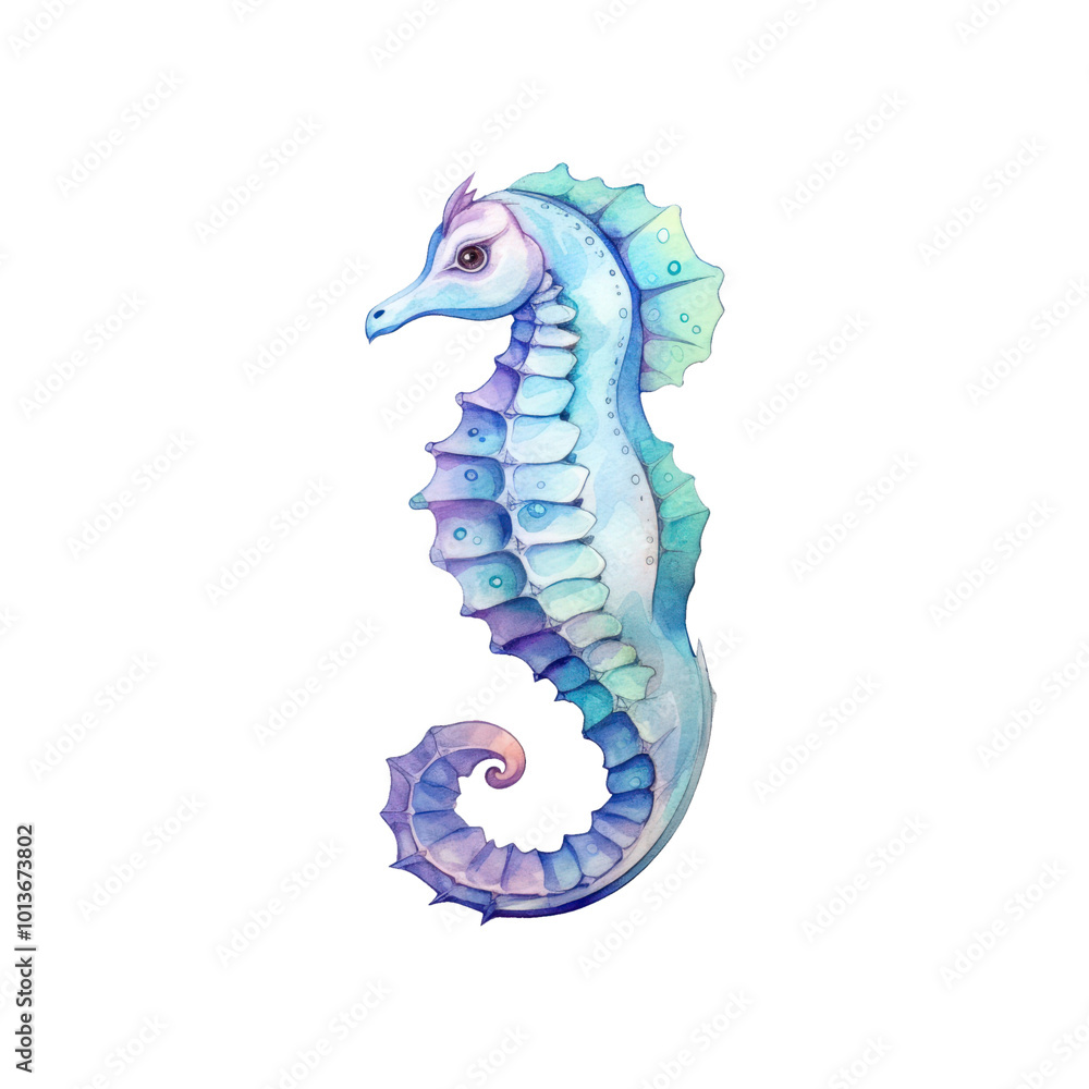 Fototapeta premium Seahorses are swimming among blue underwater plants in the ocean. Ideal for marine life, nature, or underwater themed designs. Generative AI