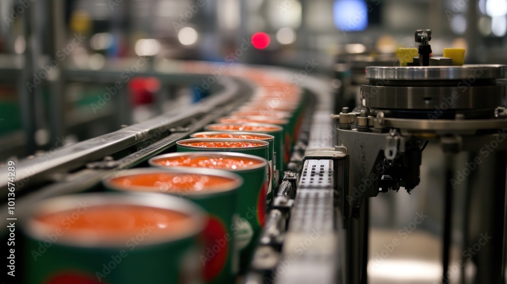 Conveyor Belt of Canned Goods in a Food Production Facility Conveyor Belt of Canned Goods in a Food Production Facility