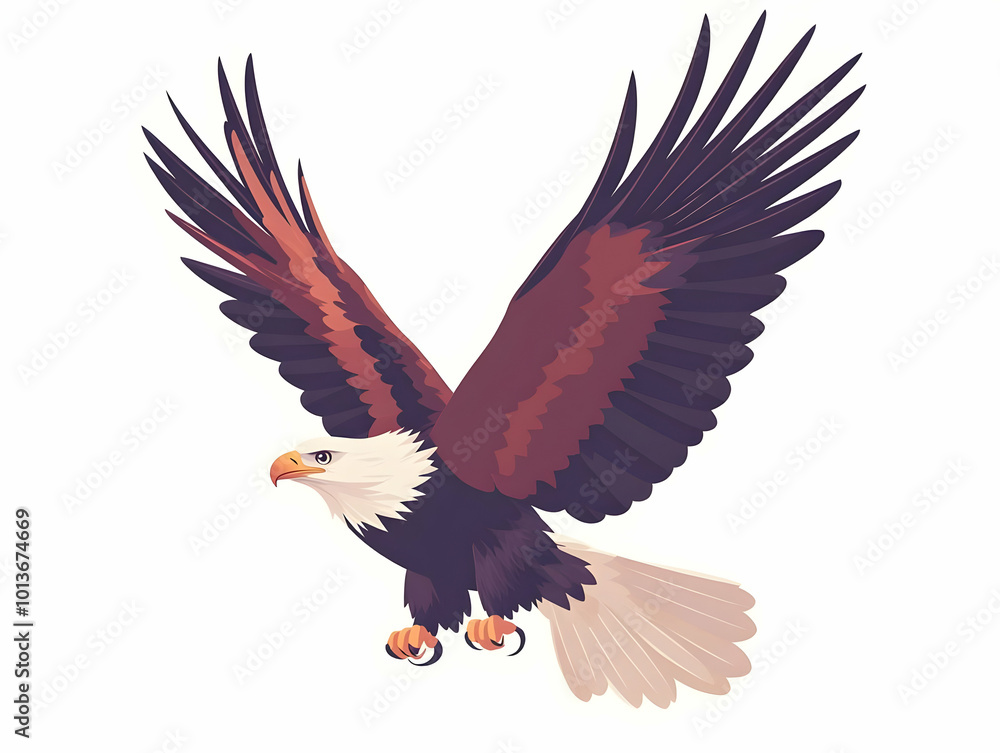 Fototapeta premium Flat Vector Illustration of American Eagle and Flag Floating in Space - Symbol of Freedom and National Pride