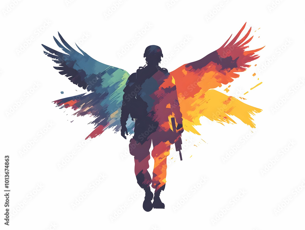 Bold Abstract Vector Design Featuring Soldier Silhouette and Majestic American Eagle with Powerful 'Freedom Isn't Free' Text for Veterans Sacrifice Symbolism Bold Abstract Vector Design Featuring Soldier Silhouette and Majestic American Eagle with Powerful 'Freedom Isn't Free' Text for Veterans Sacrifice Symbolism