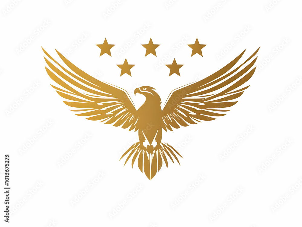 Fototapeta premium Flat Stars and eagle emblem suspended mid air concept as An inspiring image of stars and an eagle emblem suspended mid air isolated on a white background. The elements symbolize freedom and the honor 