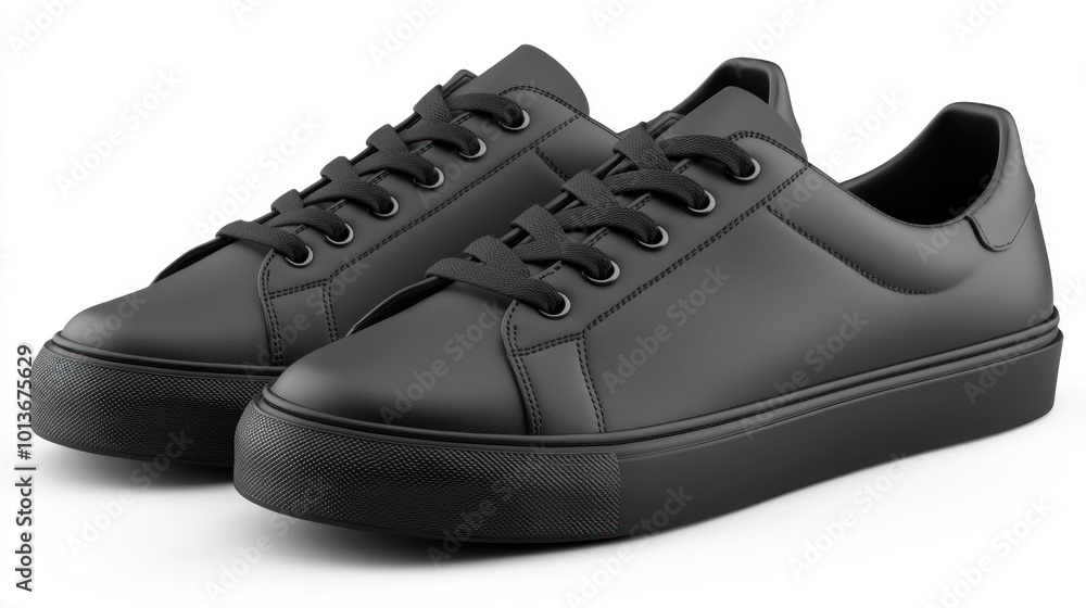 Black Leather Sneakers on White Background Black Leather Sneakers on White Background
