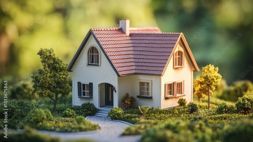 A charming miniature house surrounded by lush greenery, exuding warmth and tranquility. A charming miniature house surrounded by lush greenery, exuding warmth and tranquility.