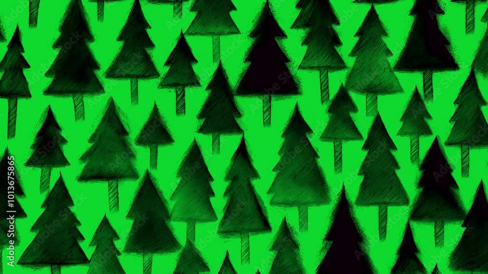 Stop-motion animation, background with Christmas green trees and pine trees of different sizes, abstract chalk or marker style winter New Year background for Christmas Stop-motion animation, background with Christmas green trees and pine trees of different sizes, abstract chalk or marker style winter New Year background for Christmas