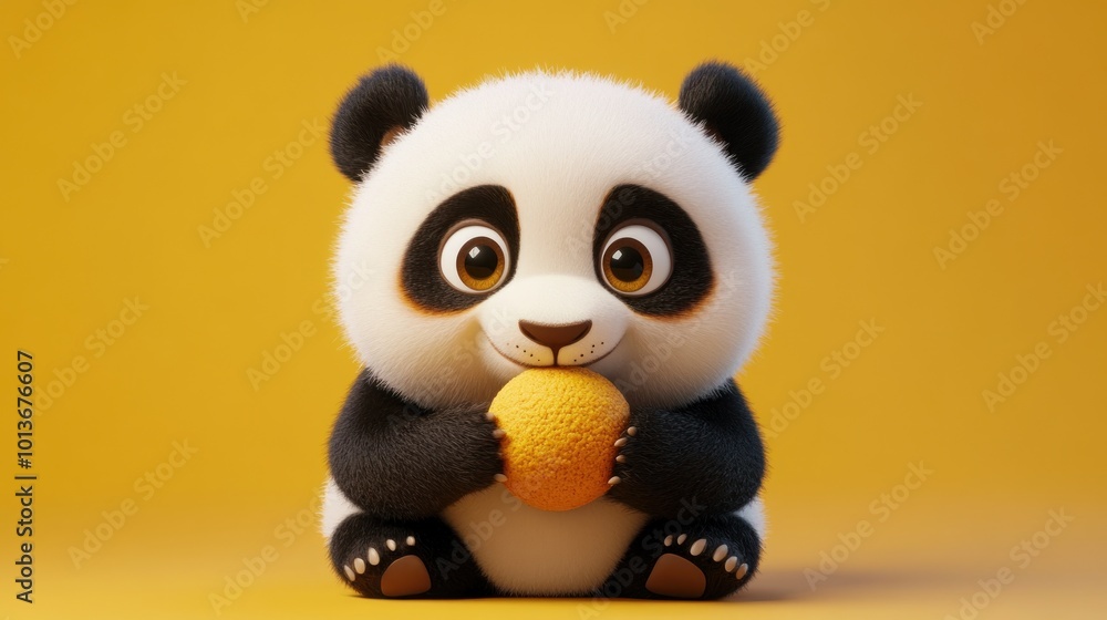 Obraz premium Cute Cartoon Panda Holding a Round Object