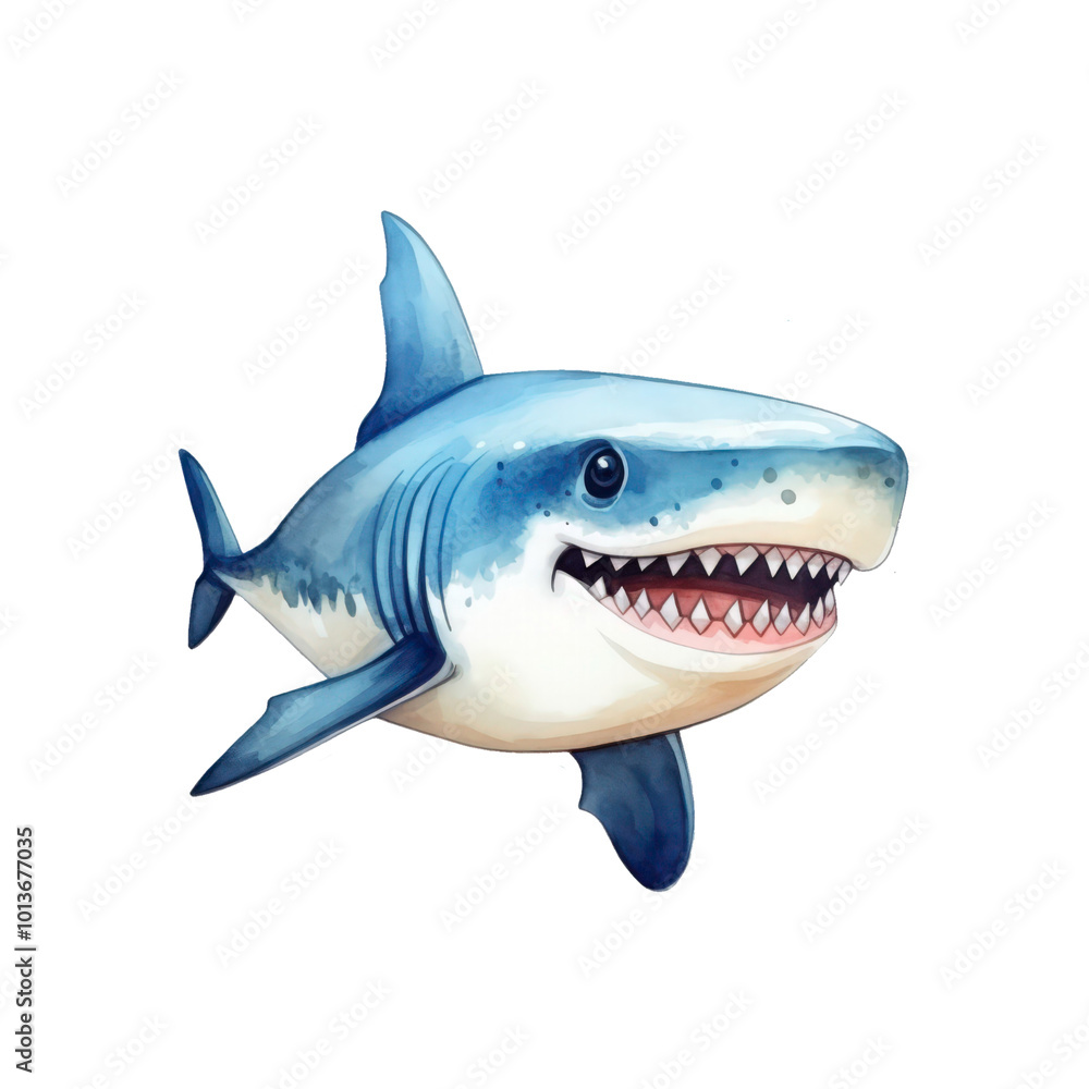 Smiling blue shark with white teeth, water splash background. Ideal for ocean themed designs, children's illustrations, and marine conservation materials. Generative AI Smiling blue shark with white teeth, water splash background. Ideal for ocean themed designs, children's illustrations, and marine conservation materials. Generative AI