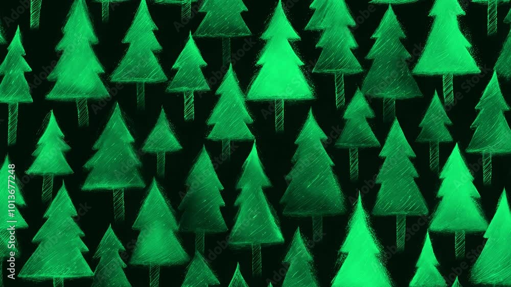 Stop-motion animation, background with Christmas green trees and pine trees of different sizes, abstract chalk or marker style winter New Year background for Christmas Stop-motion animation, background with Christmas green trees and pine trees of different sizes, abstract chalk or marker style winter New Year background for Christmas