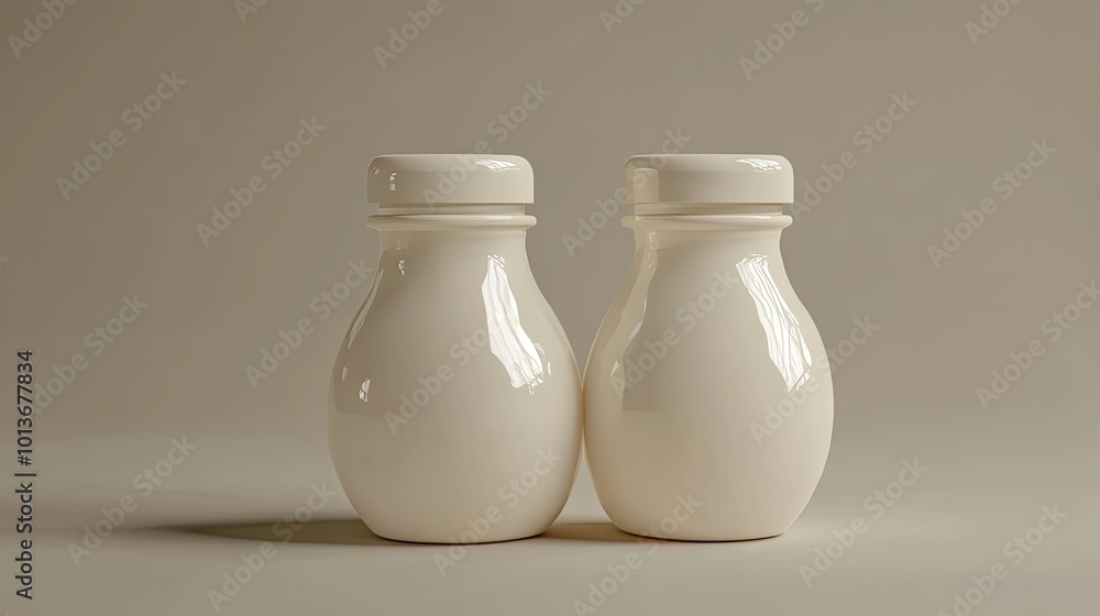 Two elegant white ceramic bottles, exuding a minimalist charm and modern aesthetic. Two elegant white ceramic bottles, exuding a minimalist charm and modern aesthetic.