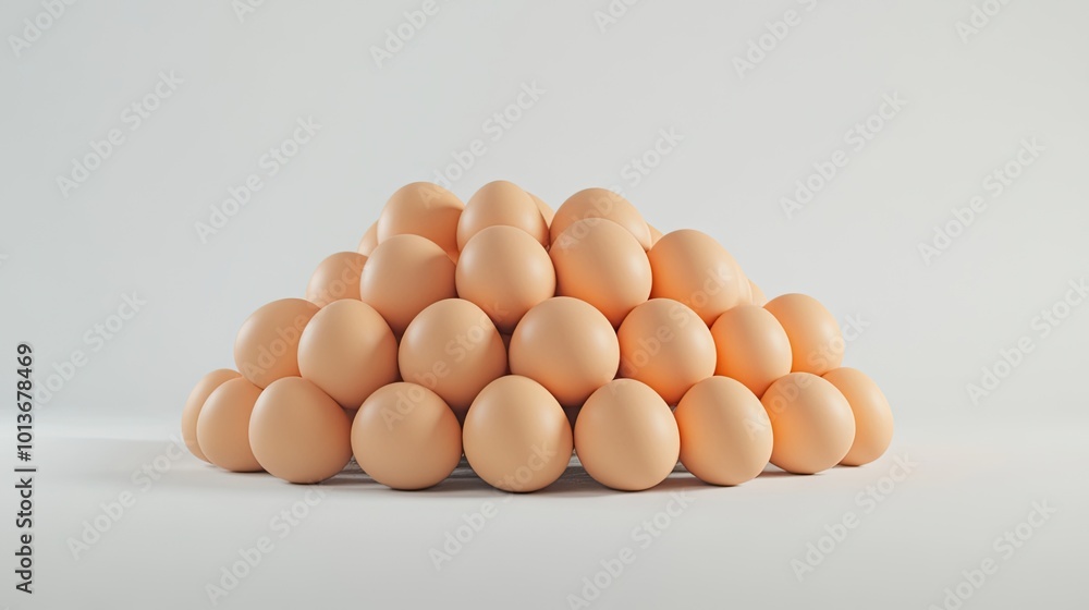 A pyramid of brown eggs arranged artistically on a light background, showcasing their smooth, textured surfaces. A pyramid of brown eggs arranged artistically on a light background, showcasing their smooth, textured surfaces.