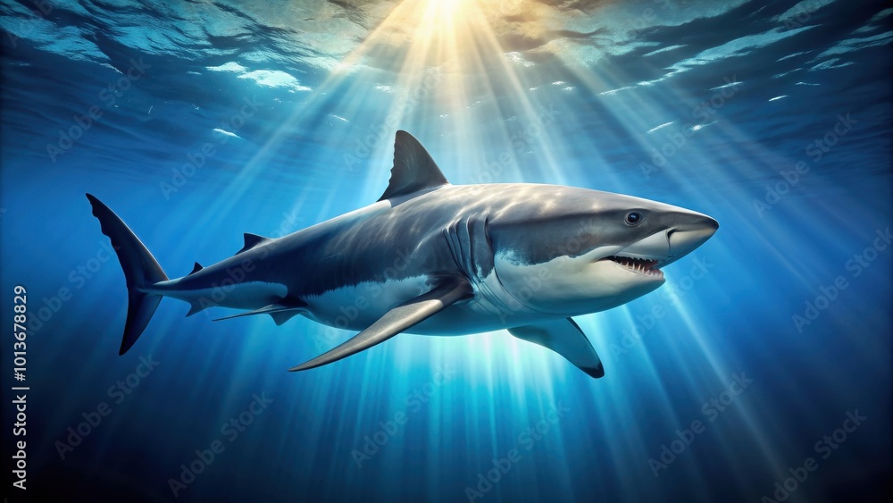 Majestic shark swimming in the deep blue sea, predator, underwater, marine life, dangerous, wildlife, ocean, carnivore, fin Majestic shark swimming in the deep blue sea, predator, underwater, marine life, dangerous, wildlife, ocean, carnivore, fin