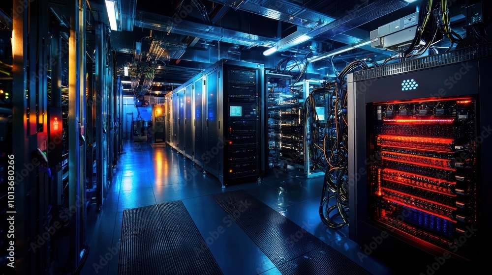 Fototapeta premium Modern Data Center with Panoramic View