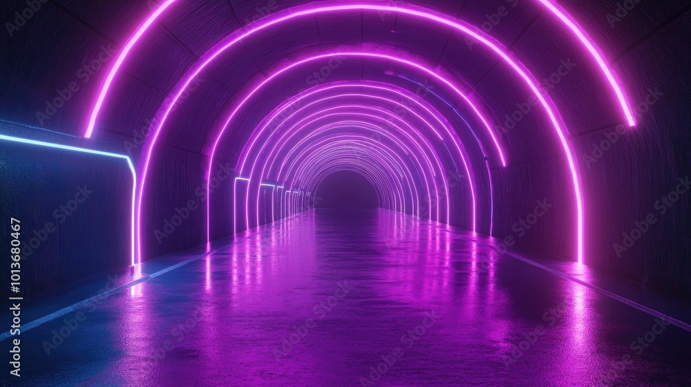 A vibrant neon-lit tunnel showcasing bright pink and blue lights, creating a futuristic and surreal atmosphere. A vibrant neon-lit tunnel showcasing bright pink and blue lights, creating a futuristic and surreal atmosphere.
