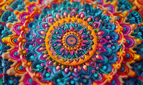 Intricate mandala pattern in vibrant colors, 4K hyperrealistic photo.