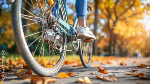 Relaxed cyclist traveling in outdoor park in nature for riding or traveling AI generated image