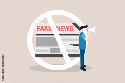 Businessman with megaphone conveying fake news or hoax